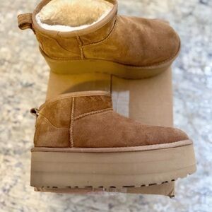 UGG Chestnut Suede Platform Shearling Ankle Booties